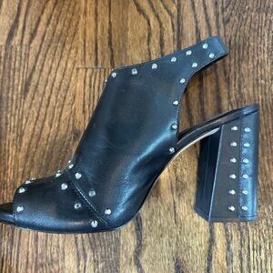 MICHAEL Michael Kors Black Leather Studded Open Toe Slingback Booties Shoes NEW